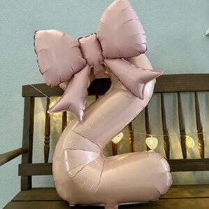 NEW 2-Pc 32" Light Pink Number Balloons 2, With Pink Bow Foil Balloon